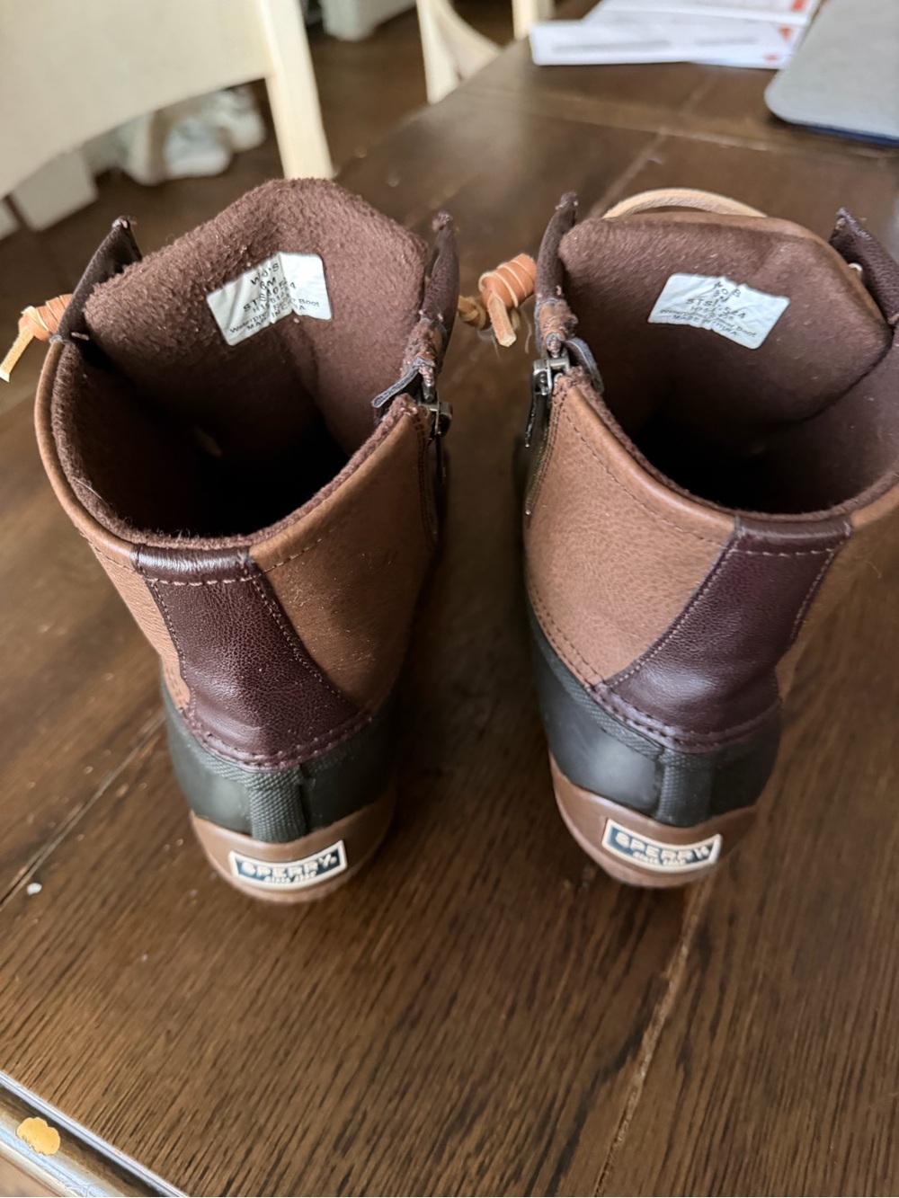 Sperry Brown Leather and Black Rubber Duck Boots with Tan Laces - Picture 2 of 5